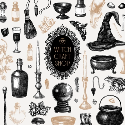 Bohemian witchcraft hand-drawn vector illustration. Vintage Halloween sketches. Witch party invitation, card, poster, flyer design. NOT AI generated